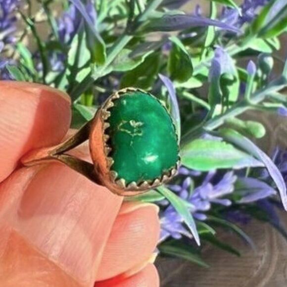 Vintage 80's Native American Turquoise Nugget Sterling Ring 5 3/4 - Picture 2 of 9
